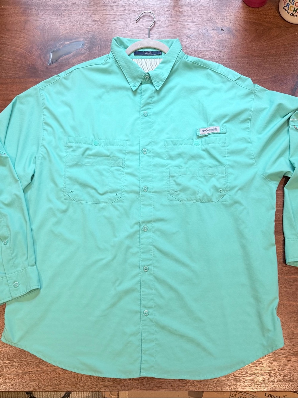 Columbia PFG Tamiami Men’s XL Turquoise Long Sleeve Button-Up Fishing Shirt